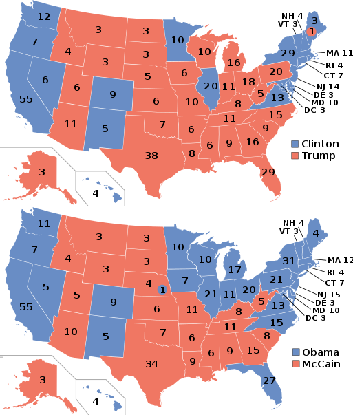 Electoral College 2008 vs 2016.